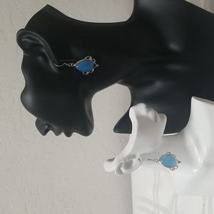 EARRINGS, Blue Chalcedony 1.75"Drop, 14mm x 22mm stone, EUC J#41